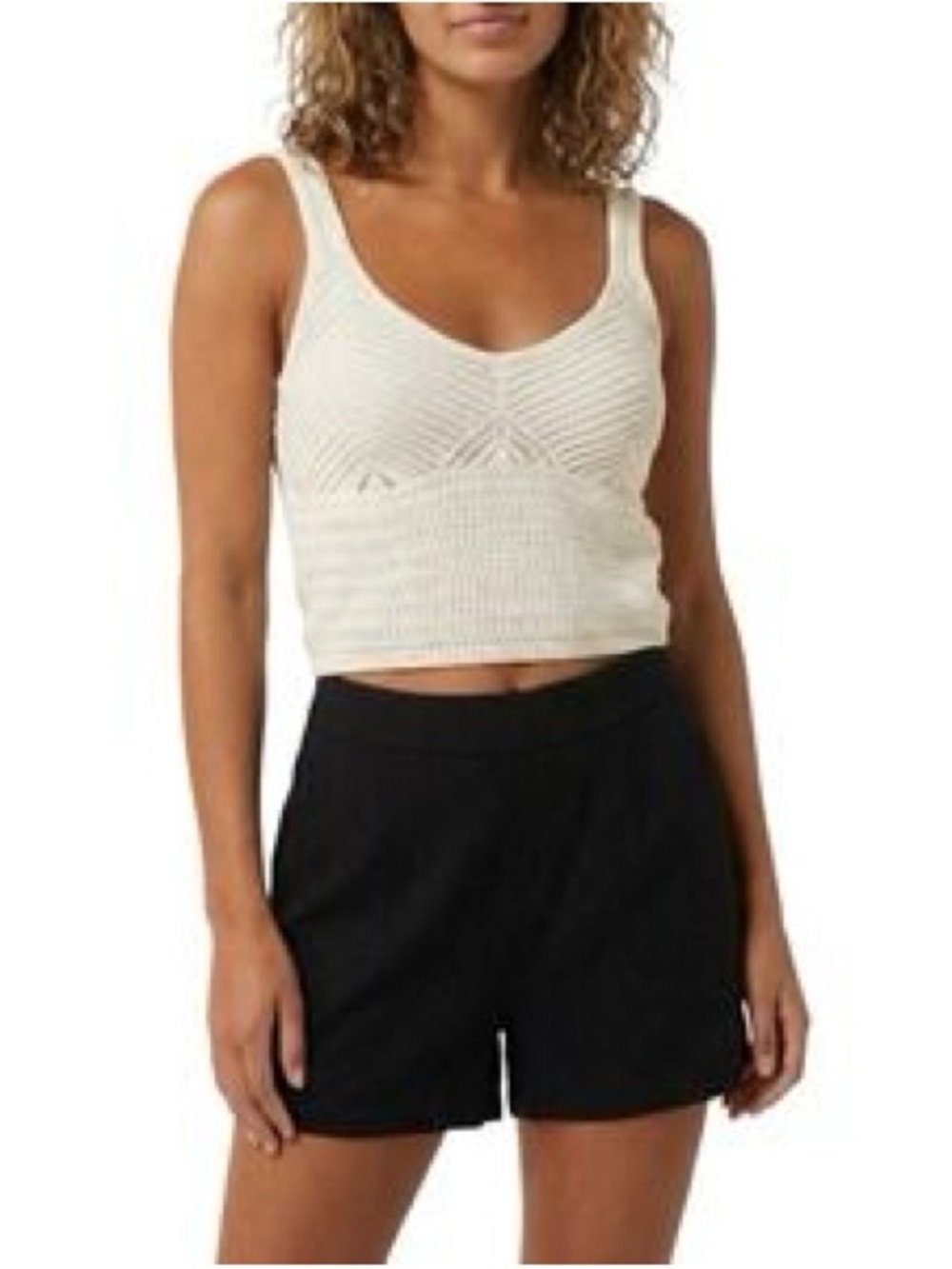 Abercrombie Crochet Knit Top with Built-In-Bra - White - 100% Cotton - Size L